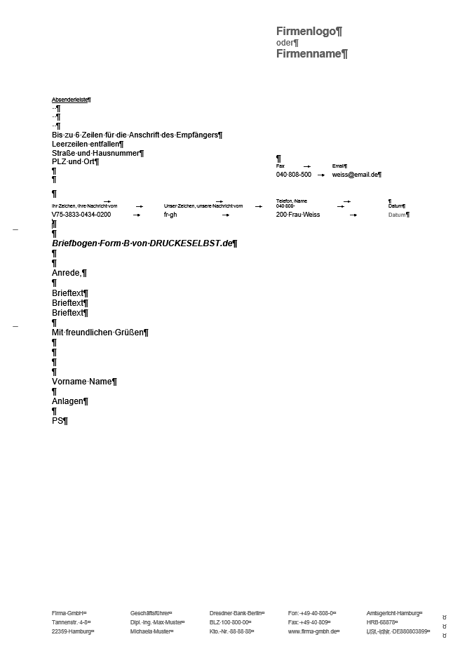 Geschäftsbrief-Vorlage Form B