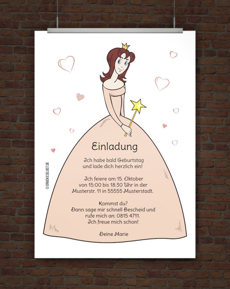 © Druckeselbst! Kostenlose Einladung Prinzessinnengeburtstag