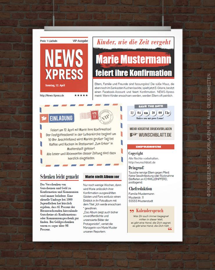 Originelle Konfirmationseinladung NEWS-Xpress