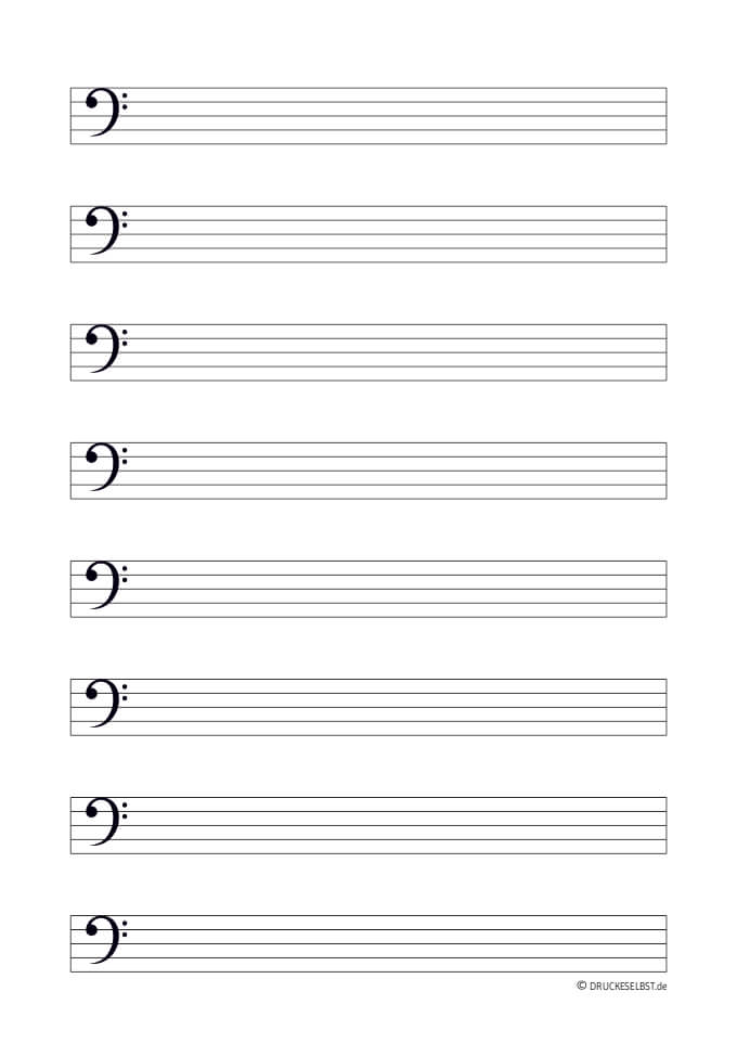 Notenlinien mit Bassschlüssel zum Ausdrucken
