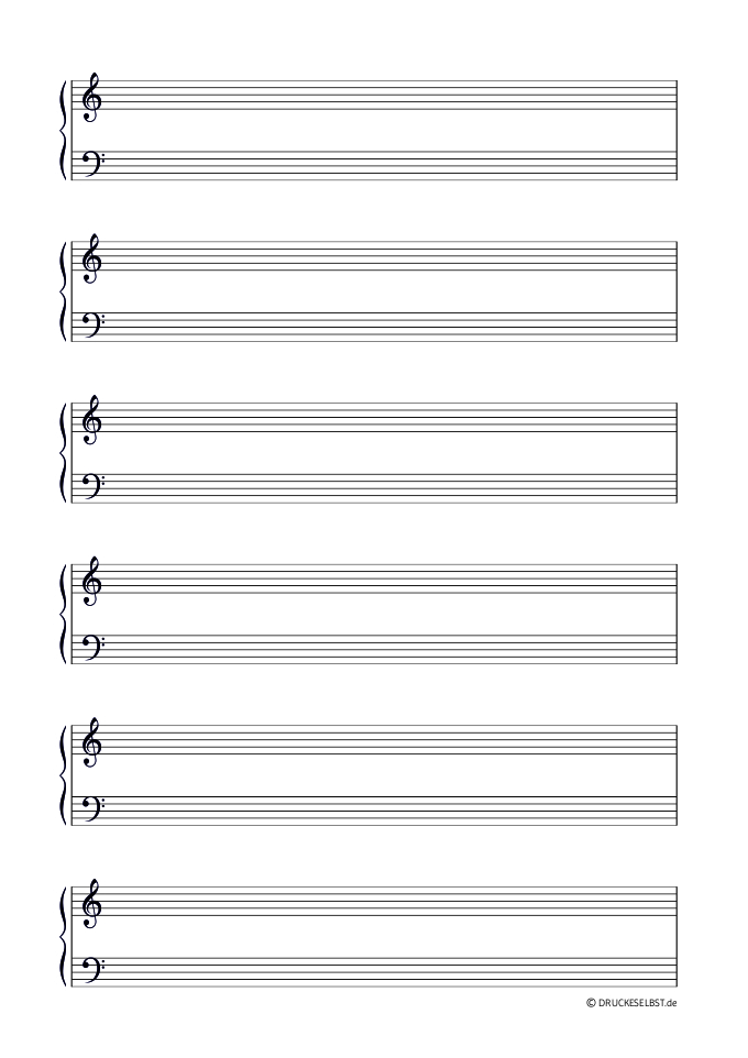 Notenlinien mit Violinschlüssel und Bassschlüssel zum Ausdrucken