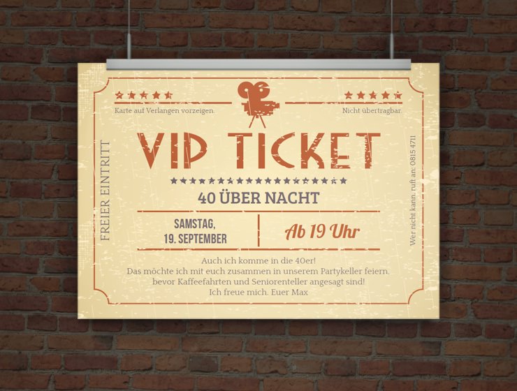 © Druckeselbst! Einladungskarte VIP Ticket Retro